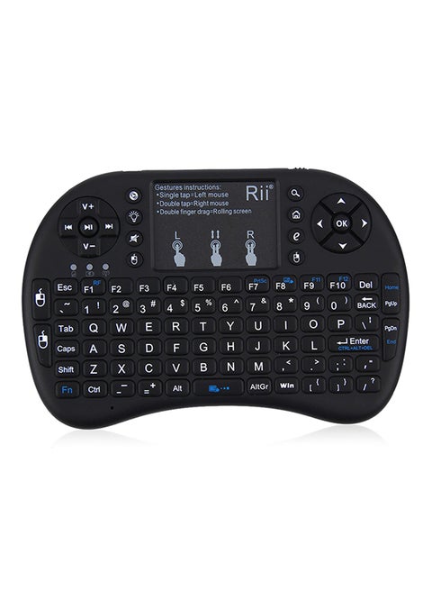 I8+ Mini 2.4GHz Wireless Touchpad QWERTY Keyboard Built-in Lithium Battery For Smart TV Black