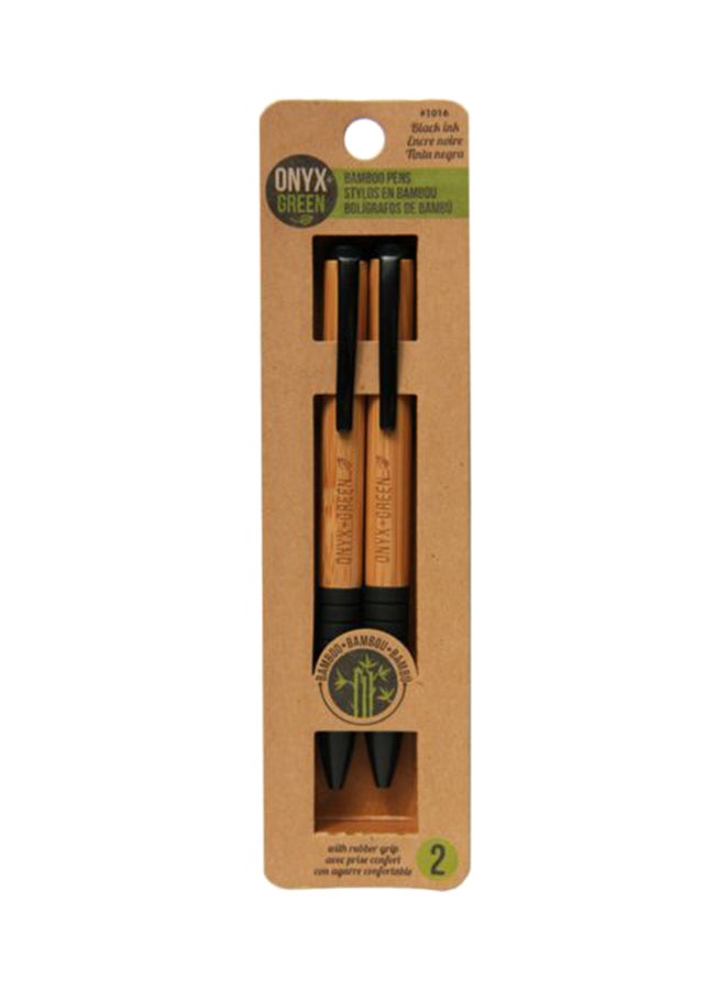Black Ball Pens with Rubber Grip Retractable made from Bamboo and Natural Rubber Eco Friendly Pack of 2 Brown/Black