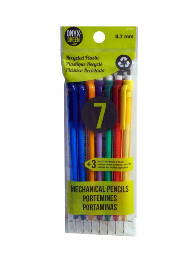 Mechanical Pencils 0.7mm with 3 Leads made from Recycled Plastics Assorted Colors Eco Friendly Pack of 7 Multicolour