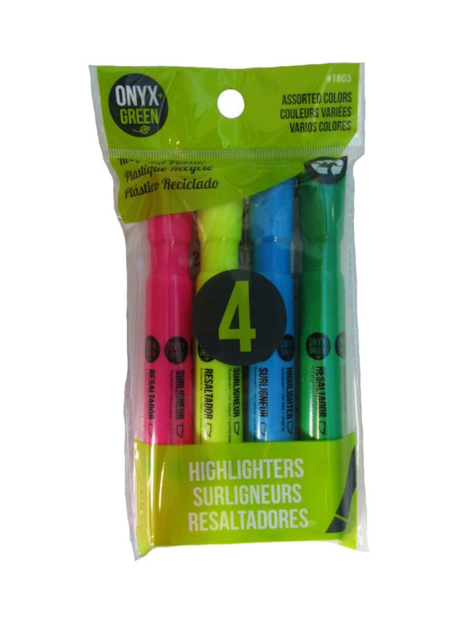 Pack Of 4 Chisled Tipped Broad Highlighter Pens Multicolour
