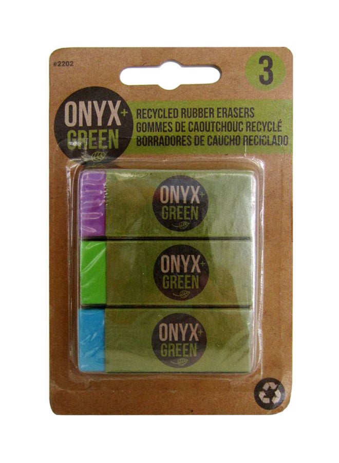 Onyx & Green - 3-Piece Recycled Erasers Blue/Green/Purple - Image 1