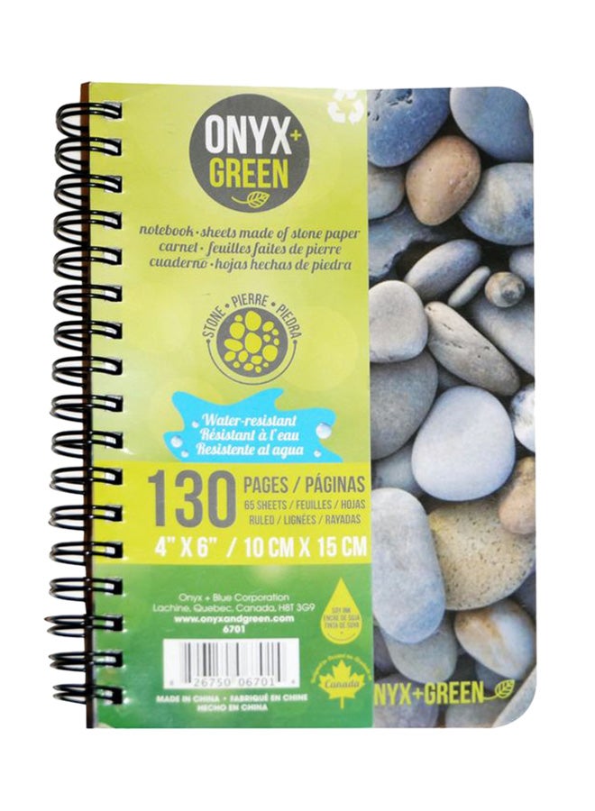Spiral Bound Notebook 4"x6" 65 Sheets Of Stone Paper Ruled Eco Friendly, 130 Pages Green/Grey