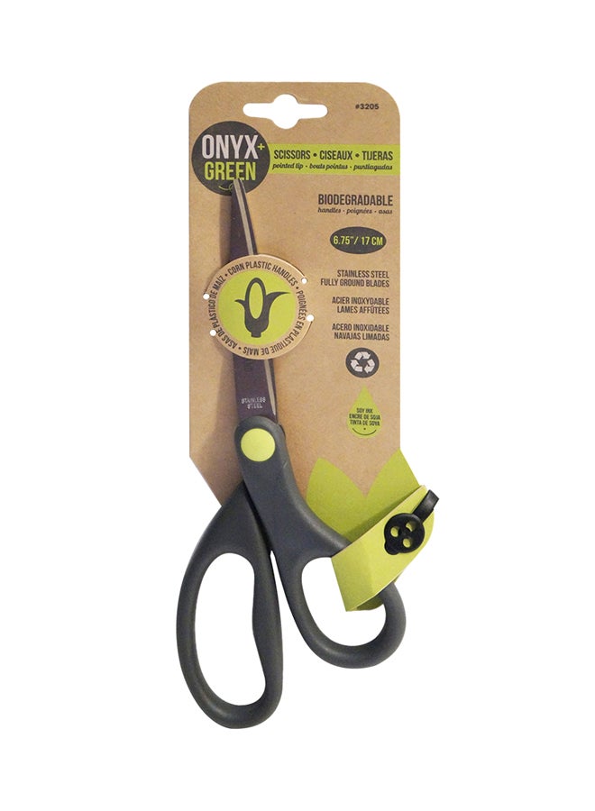 مقص قياس 6،75 بوصة برأس مدبب بمقابض من بلاستيك الذرة الصديق للبيئة أسود/أخضر