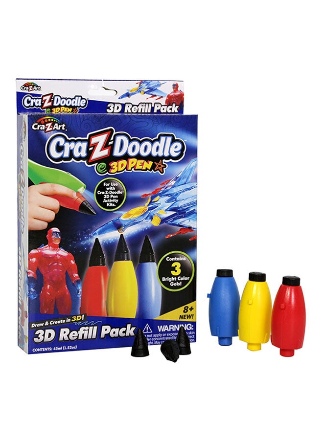 كري-زي-آرت مجموعة أقلام جيل ثلاثية الأبعاد قابلة لإعادة التعبئة من كرا-زي دوديل متعدد الألوان