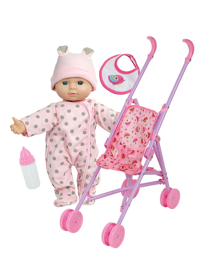 Baby Habibi Basic Baby Doll With Stroller Set NB909012 13inch - Image 1