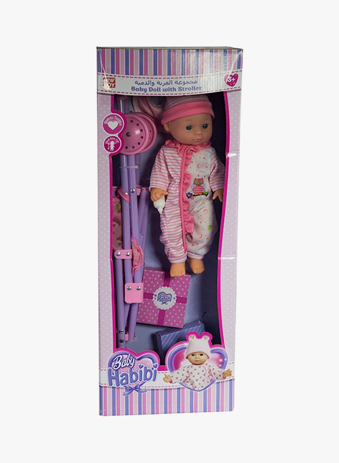 Baby Habibi Basic Baby Doll With Stroller Set NB909012 13inch - Image 2