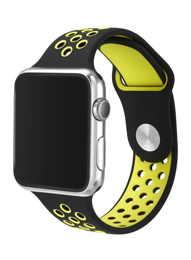 Generic - Soft Silicone Replacement Band For 42mm Apple Watch Series 2/1/Sport Edition Yellow/Black - Image 1