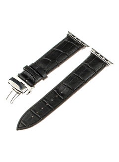 Genuine Leather Replacement Strap Wrist Band With Butterfly Buckle For 42mm Apple Watch Series 3/2/1 Black