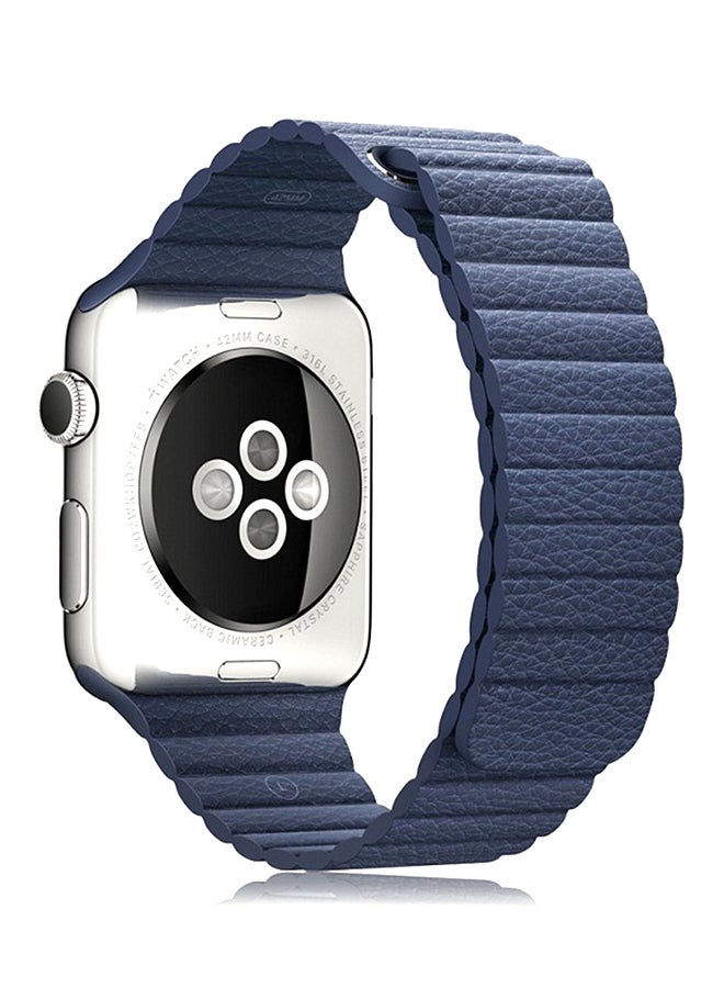 Generic - Genuine Leather Magnetic Loop Bracelet Strap Band For 42mm Apple Watch Series 3/2/1 Blue - Image 1