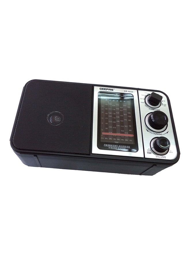 GEEPAS 8 Band Radio With USB And SD Card Music Player GR3836 Black 