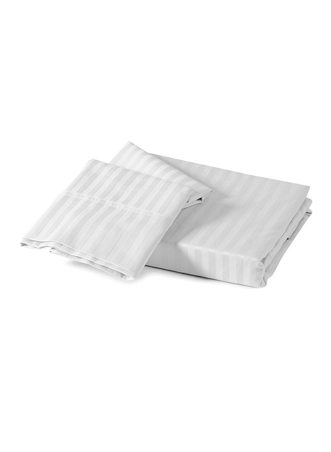 MISR Linen 3-Piece Stripe Collection Flat Sheet Set Cotton White - Image 2