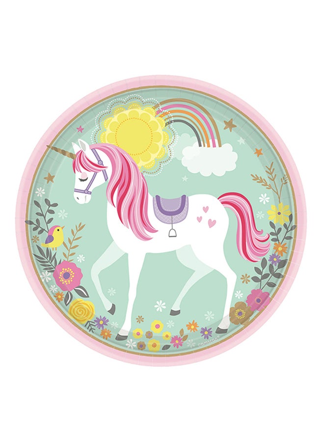 أمسكان طقم أطباق ورقية بنمط وحيد القرن السحري مُكوَّن من 8 قطع