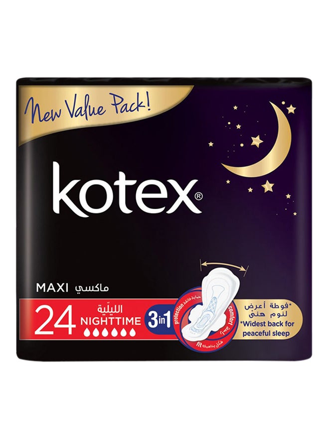 كوتكس ماكسي فوط صحية ليلية 3 في 1 عبوة توفير 24 قطعة أبيض