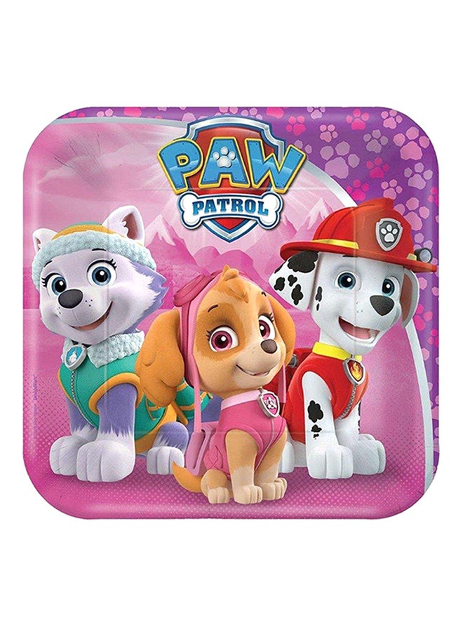 أمسكان مجموعة أطباق ورقية صالحة للاستعمال لمرة واحدة ومربعة الشكل وبتصميم مستوحى من مسلسل "Paw Patrol" ومكونة من 8 قطع 7بوصة