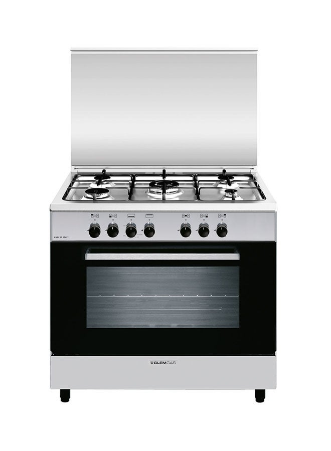 GLEM 90 X60 Cm  Alpha Series Gas Cooker, 5 Gas Burner Full Safety With Cast Iron Grid, Wok Burners ,Made In Italy AL9612GI-FS Silver
