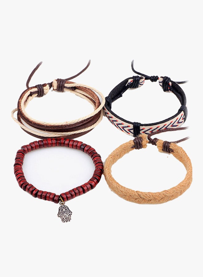 Set of 4 Woven Leather and Beads Bracelet 