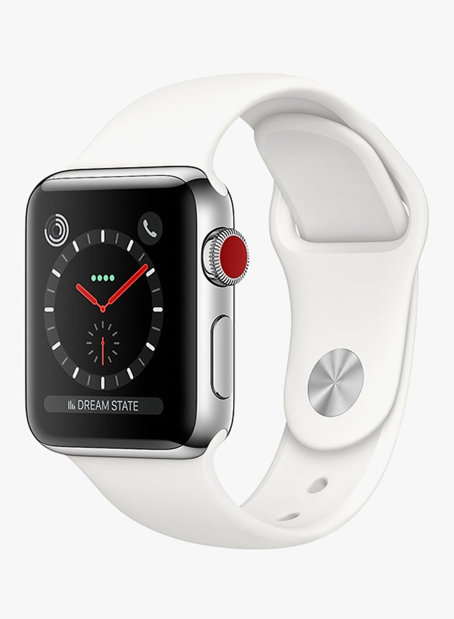 Apple - Watch Series 3 GPS+Cellular Silver Stainless Steel Case With  Sport Band 38mm Soft White - Image 1