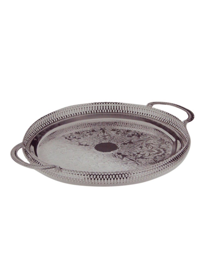 Queen Anne Tableware Ltd / U.K. Round Gallery Tray With Handle Silver 35cm
