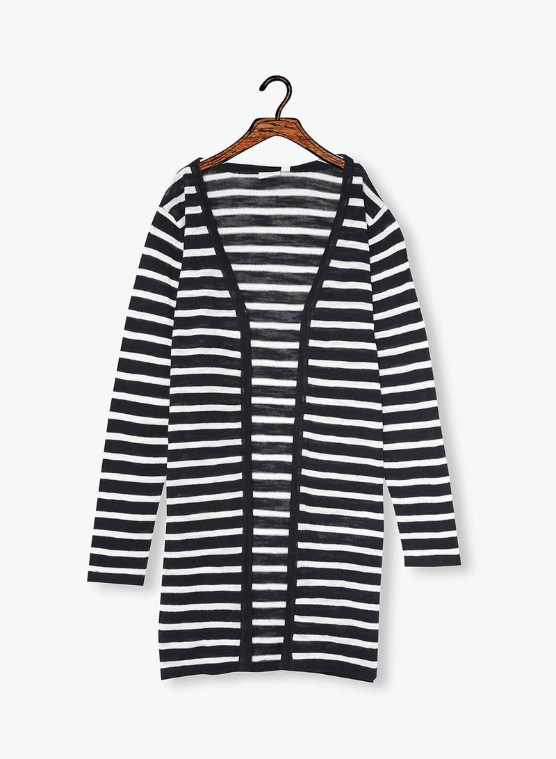 Striped Long Sleeve Cardigan Navy Blue