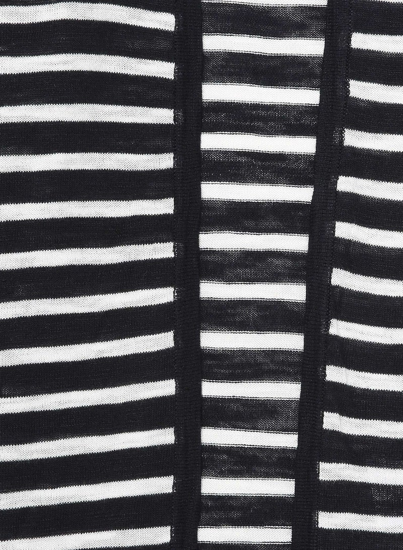 Striped Long Sleeve Cardigan Navy Blue