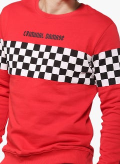 CRIMINAL DAMAGE Chequerboard Sweatshirt Red  - Image 4