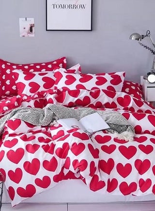 4-Piece Single Size Premium Collection Super Soft Long Lasting Bedding Duvet Set Microfiber White/Red 160x210cm - v1524043245/N14152675A_1