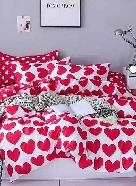 4-Piece Single Size Premium Collection Super Soft Long Lasting Bedding Duvet Set Microfiber White/Red 160x210cm