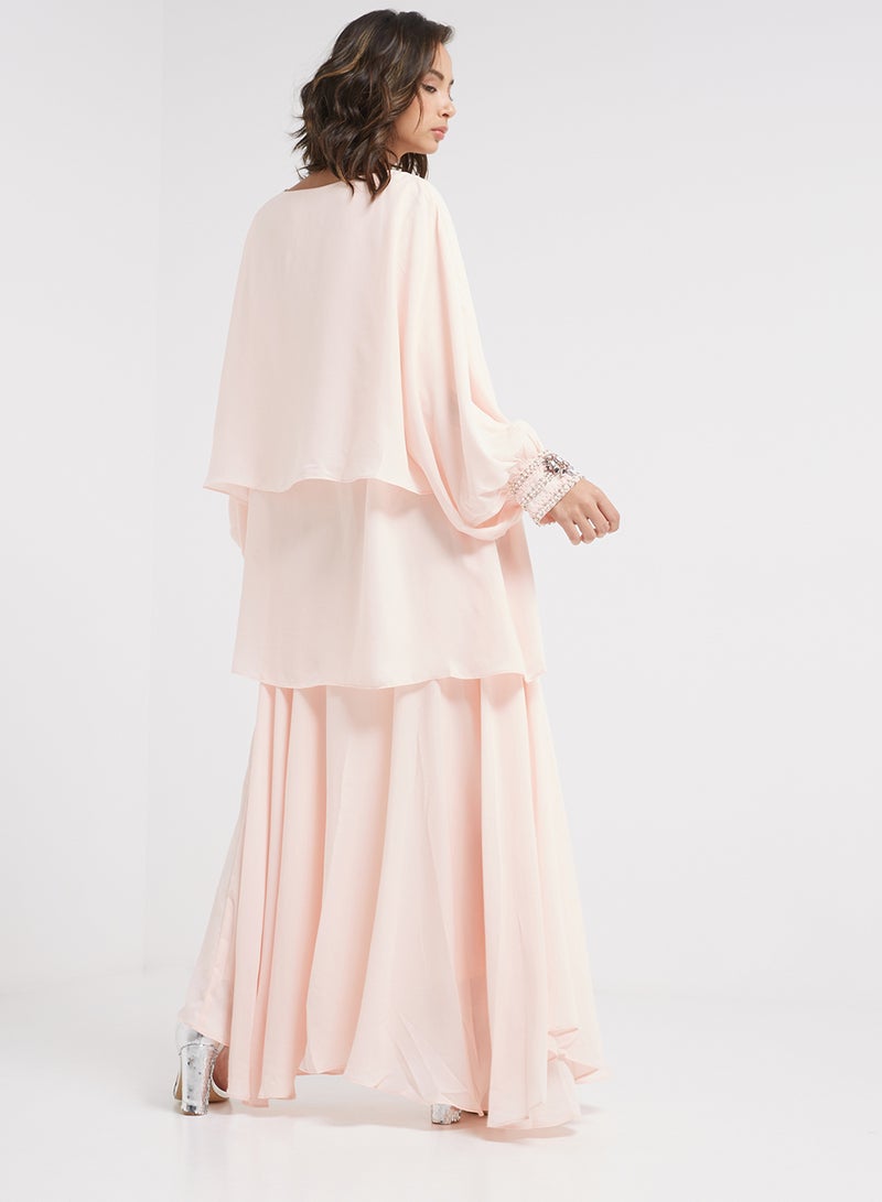 ANOTAH Embellished Trim Overlay Dress Pink - Image 2