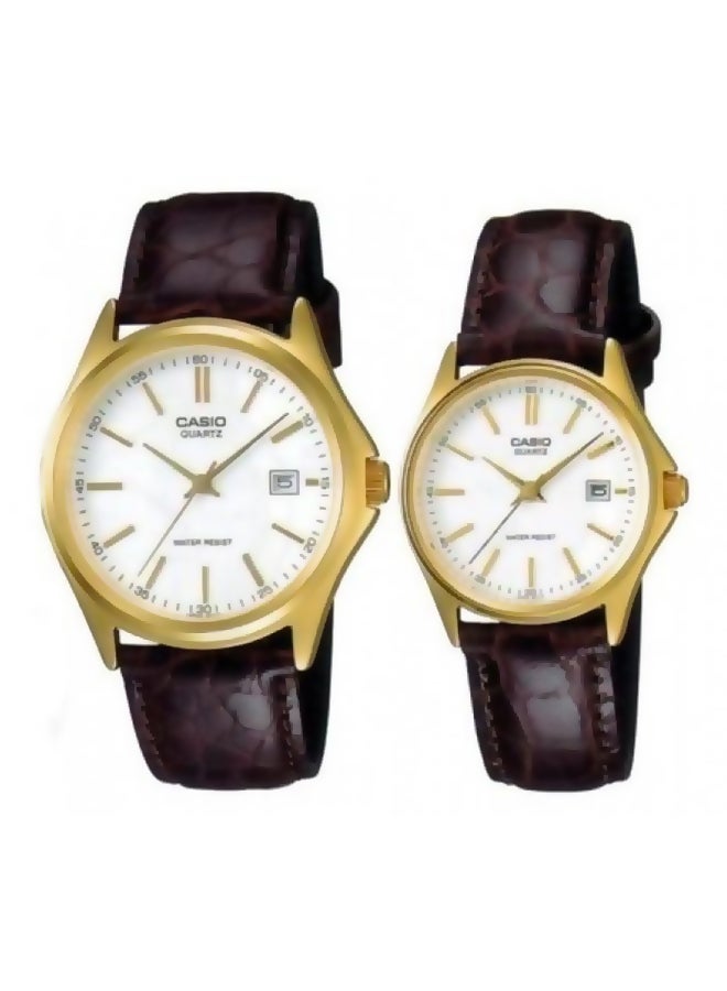 كاسيو طقم ساعة يد كوارتز بعقارب وسوار من الجلد طراز MT/ 1183Q-7A - مقاس 39 مم - لون بني - Image 1
