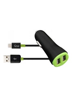 Eve Plus Dual USB Car Charger With USB Cable Black/Green