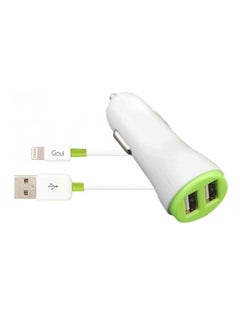 Eve Plus Dual Usb Car Charger With USB Cable White/Green