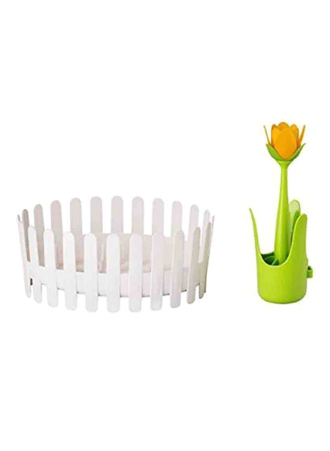 Vigar Flower Power Dish And Cutlery Drainer Set White/Green