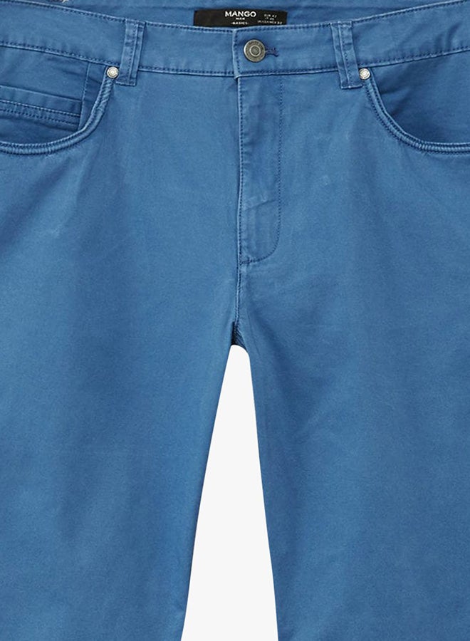 MANGO Slim Fit Cotton Pants Blue  - Image 4