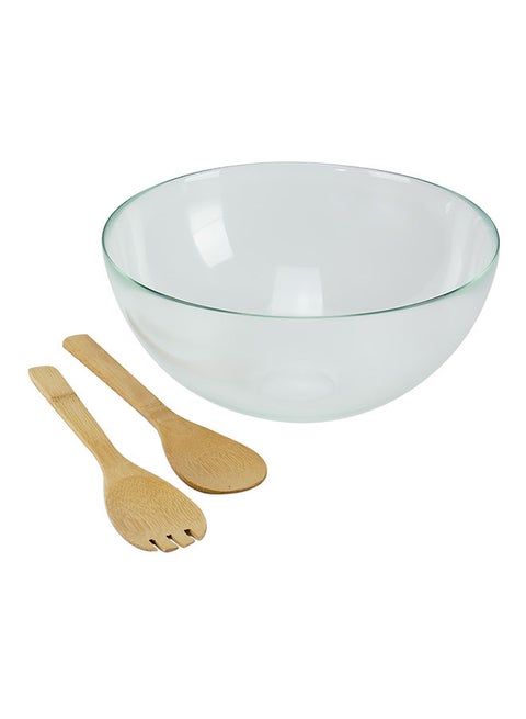 Salad Bowl With 2 Spoon Clear/Beige