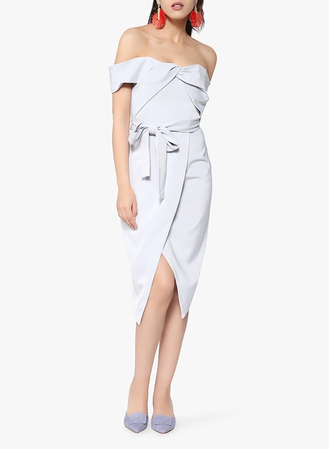 lavish alice Twist Bardot Midi Dress Grey - Image 3