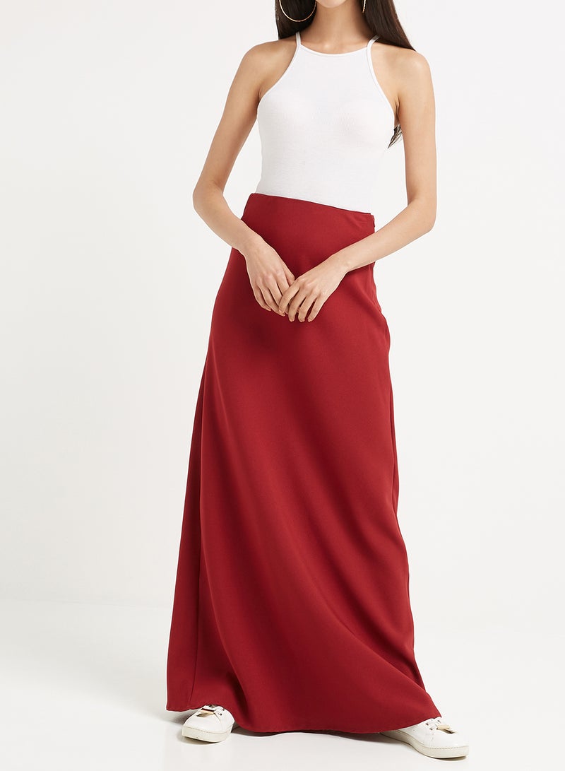 Golden Apple - Long Anti Wrinkle Basic Skirt Maroon - Image 1