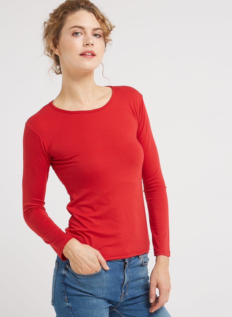 Golden Apple Long Sleeve Plain T-Shirt Red - Image 1