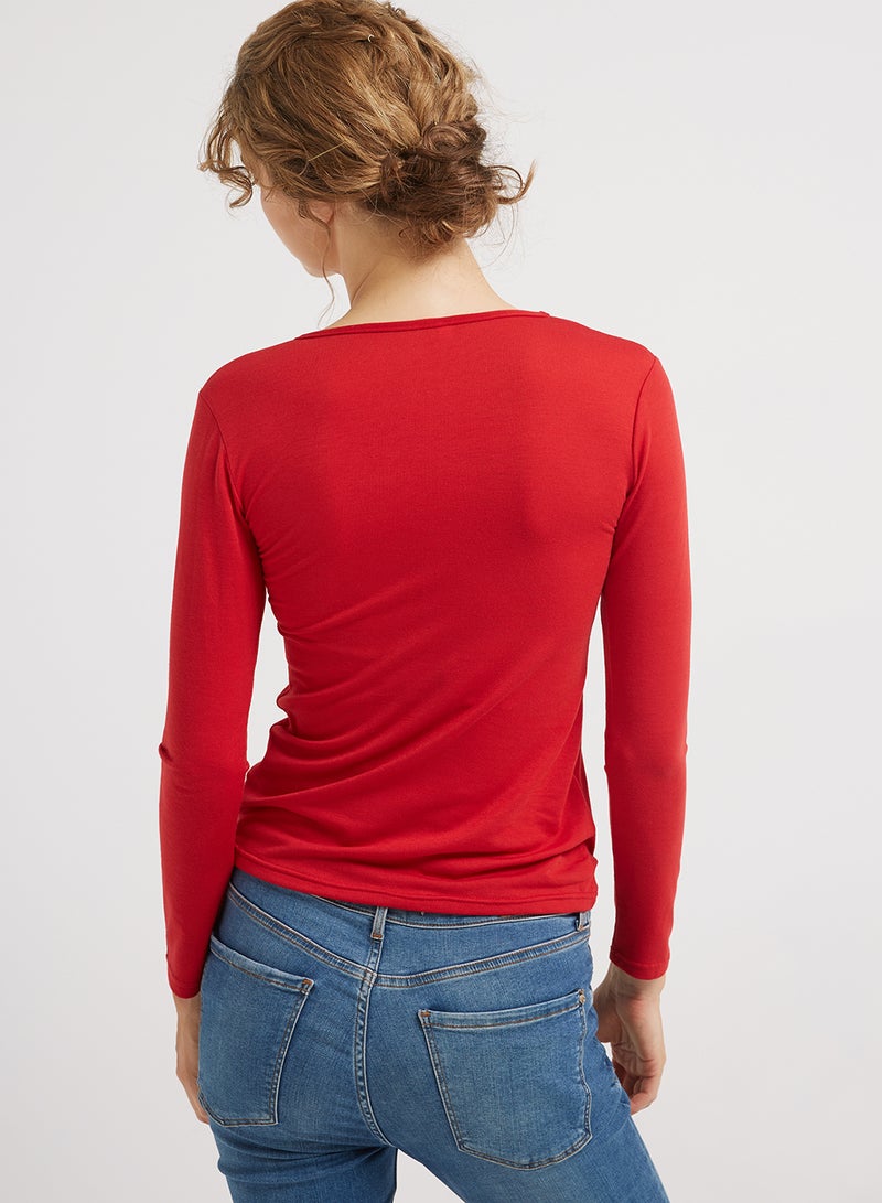 Golden Apple Long Sleeve Plain T-Shirt Red - Image 2