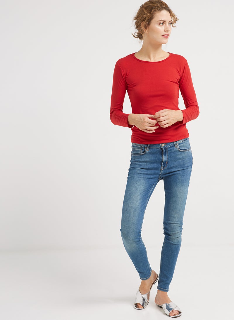 Golden Apple Long Sleeve Plain T-Shirt Red - Image 3