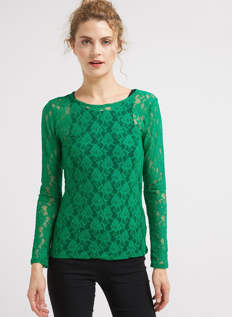 Golden Apple Long Sleeve Stretch Lace Blouse Green - Image 1