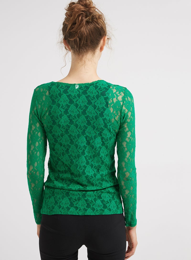 Golden Apple Long Sleeve Stretch Lace Blouse Green - Image 2