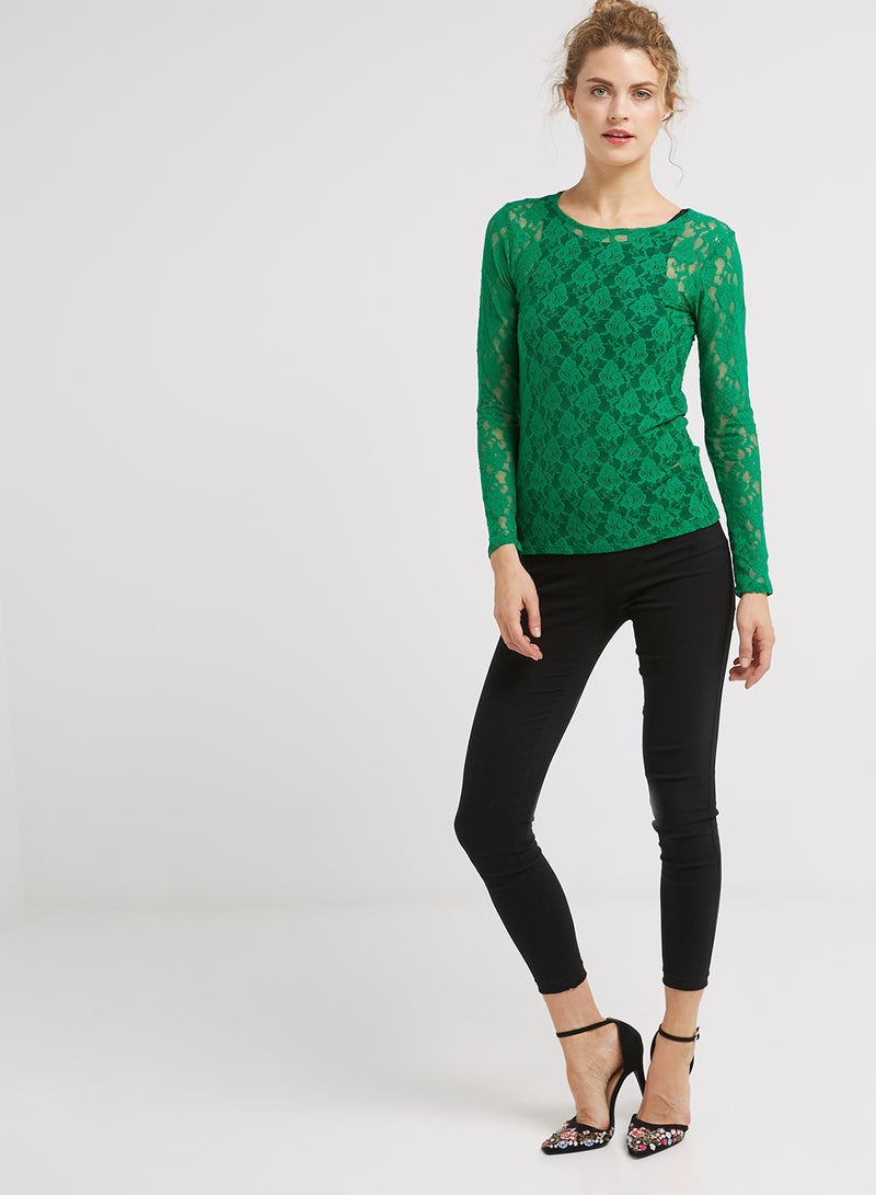Golden Apple Long Sleeve Stretch Lace Blouse Green - Image 3