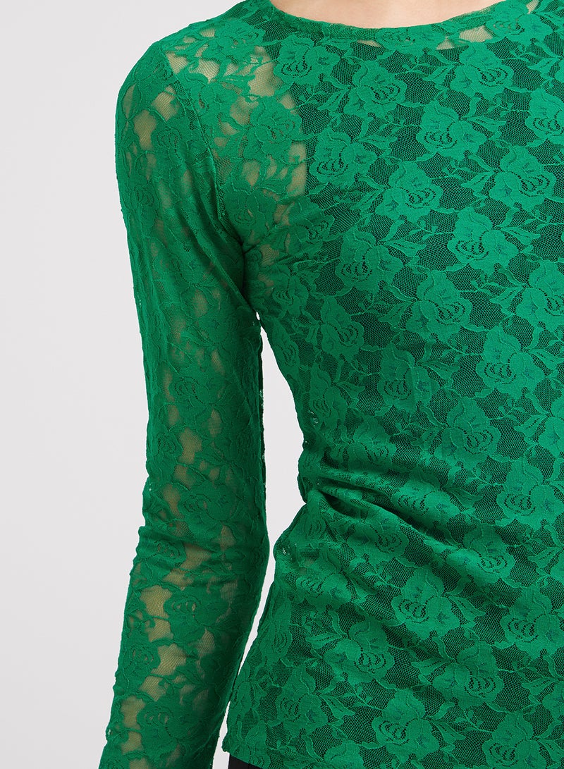 Golden Apple Long Sleeve Stretch Lace Blouse Green - Image 4