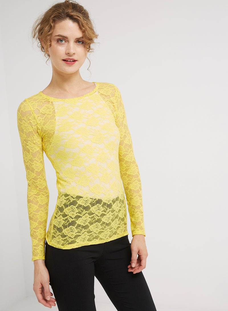 Golden Apple Long Sleeve Stretch Lace Blouse Yellow - Image 1