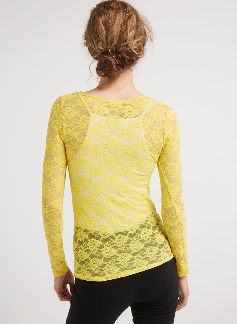 Golden Apple Long Sleeve Stretch Lace Blouse Yellow - Image 2