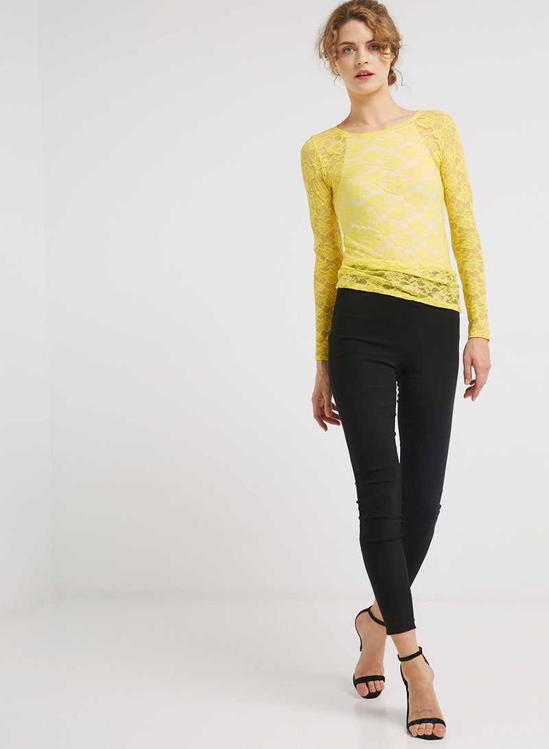 Golden Apple Long Sleeve Stretch Lace Blouse Yellow - Image 3