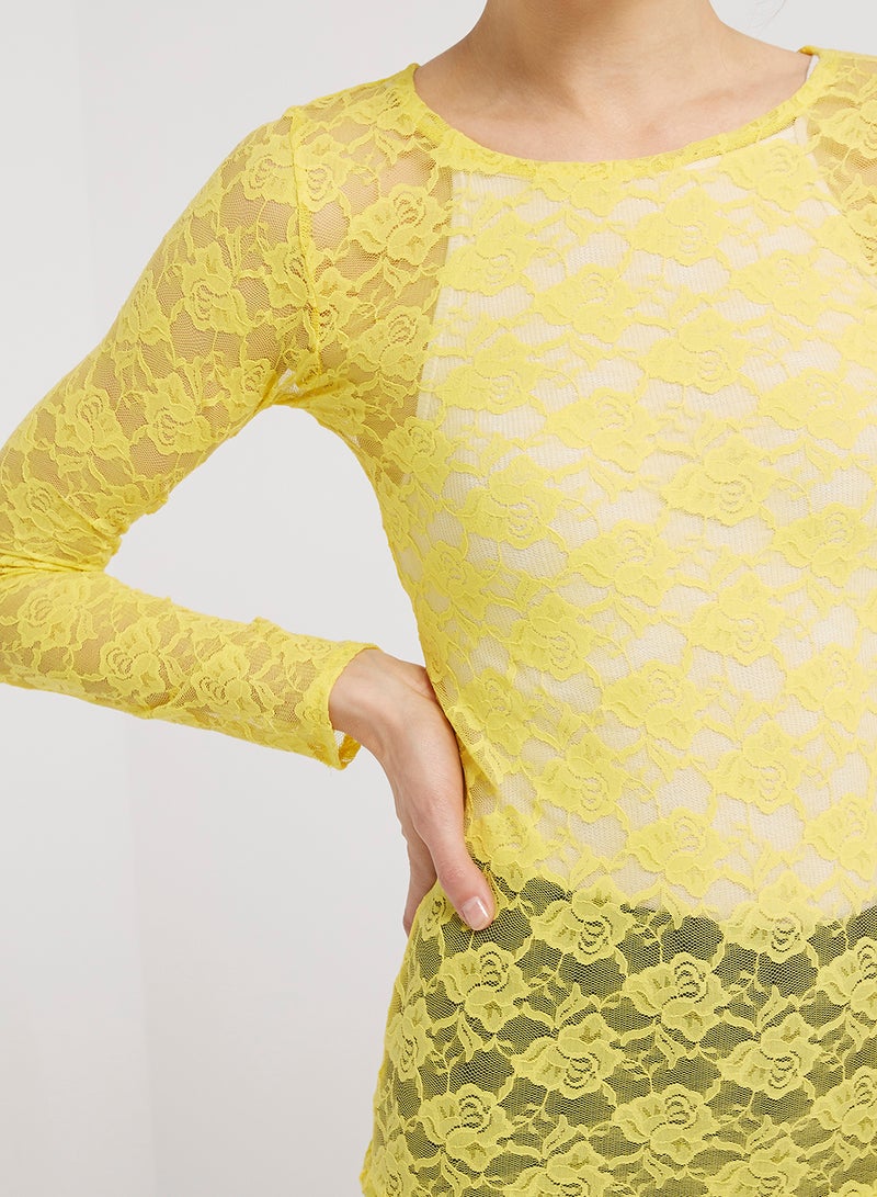 Golden Apple Long Sleeve Stretch Lace Blouse Yellow - Image 4