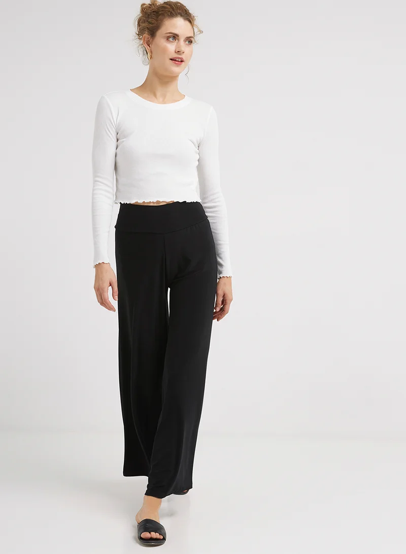 Golden Apple Plain Stretch Palazzo Pants Black
