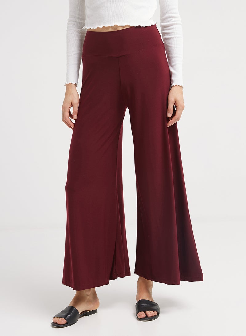 Golden Apple Plain Stretch Palazzo Pants Maroon - Image 1