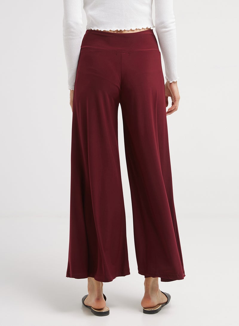 Golden Apple Plain Stretch Palazzo Pants Maroon - Image 2
